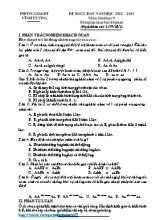 Đề khảo sát chất lượng đầu năm Sinh học lớp 9 - Năm học 2012-2013 - Phòng GD & ĐT Vĩnh Tường